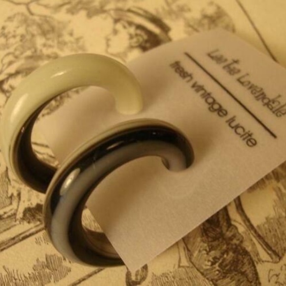 Black & Ivory Lucite Stripe Tube Hoop Earrings - Picture 5 of 7